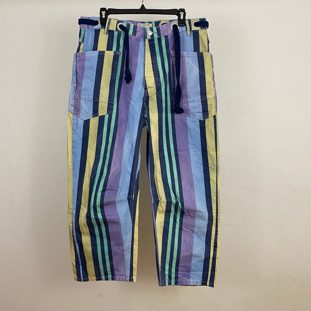 We The Free People Moxie Printed Low-Slung Barrel Jeans - Periwinkle - 31